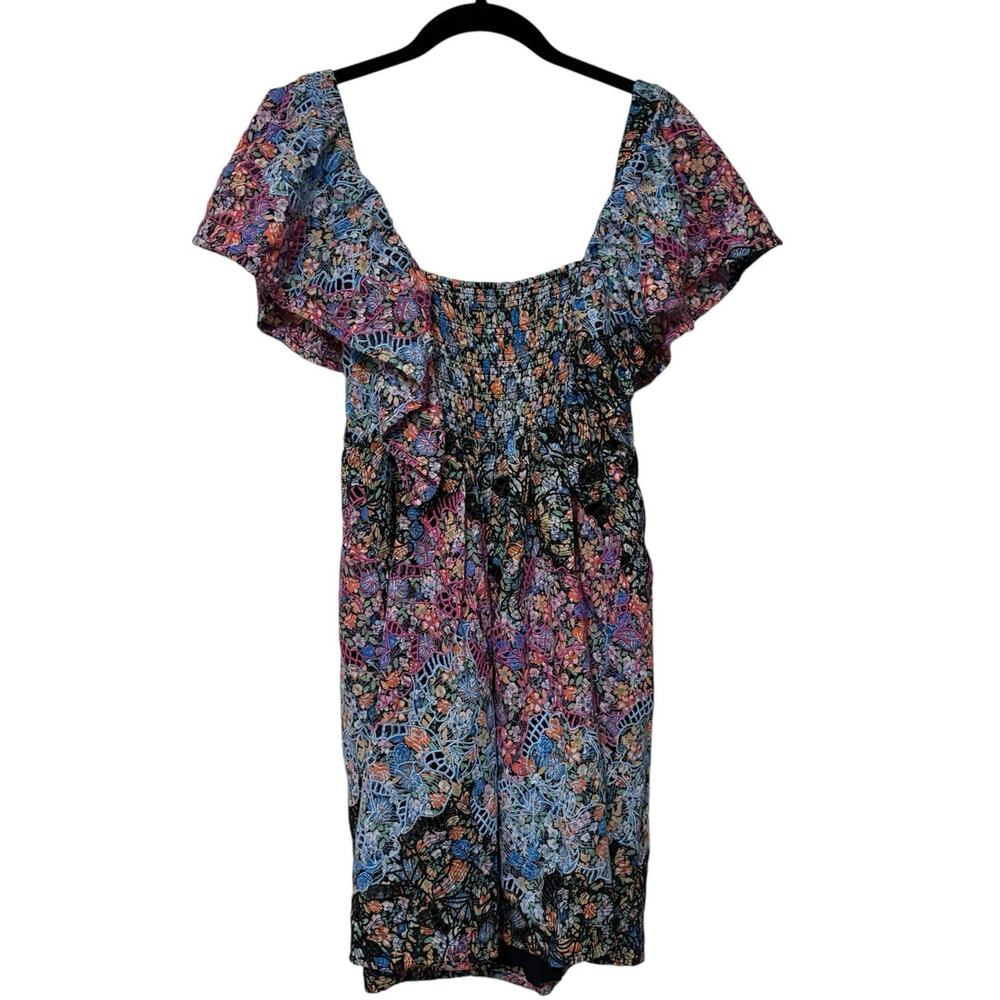 Anthropologie Pink Blue Clementina Eyelet Floral Tiered Mini Dress Size XS - Picture 3 of 3